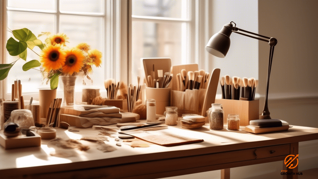 Vibrant sunlit workspace showcasing an enticing bundle of exquisite handmade products, highlighting the effectiveness of bundling pricing strategies.