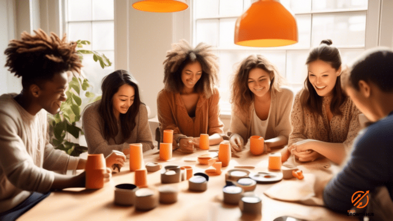 Vibrant Etsy Community members collaborating in a bright, natural light photography project, capturing the contagious energy of teamwork and creativity.