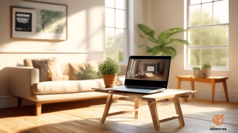 Optimize your Etsy Facebook page for maximum impact on your shop with a visually stunning sunlit room featuring a well-optimized Facebook page on a laptop. Bright natural light streams through a window, illuminating the space for optimal visibility.
