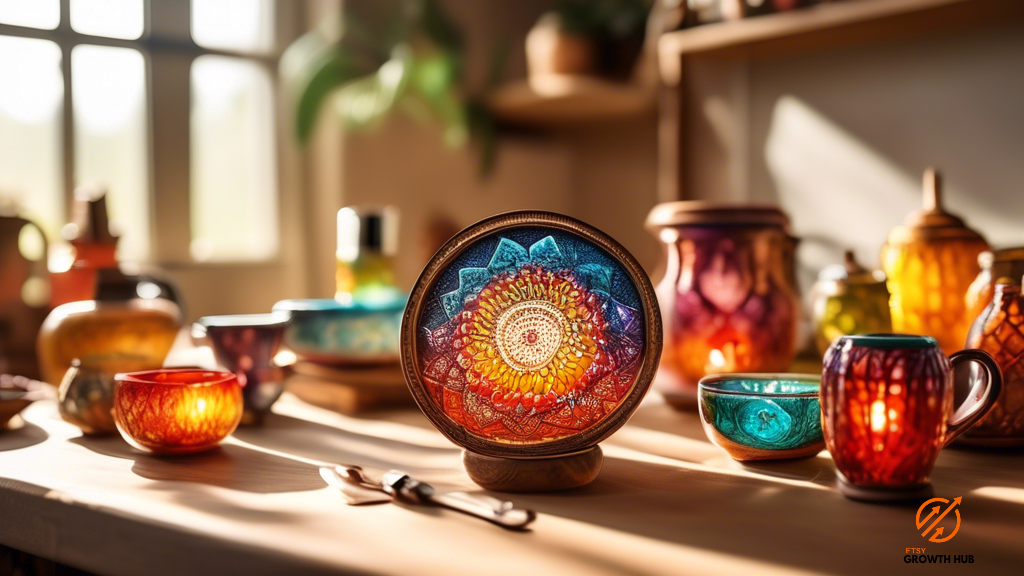 Stunning handcrafted product illuminated by bright natural light, showcasing intricate details and vibrant colors for effective Etsy marketing.