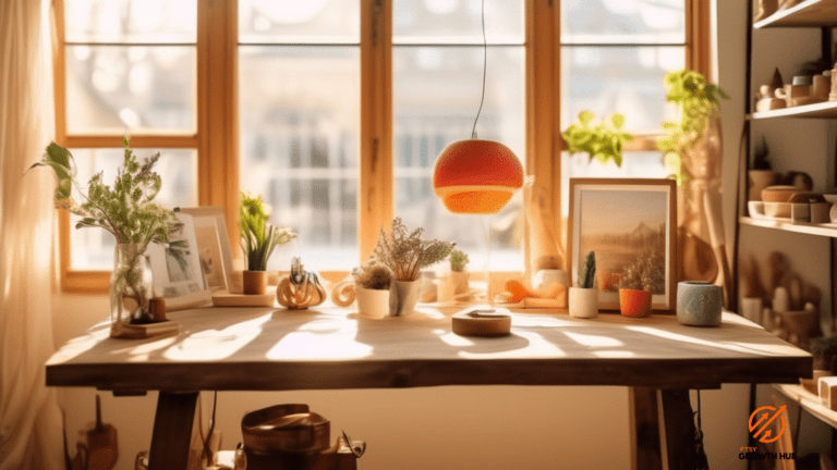 Discover effective marketing strategies for Etsy shops in this well-lit and vibrant photo, showcasing a display of unique products illuminated by sunlight streaming through a large window.
