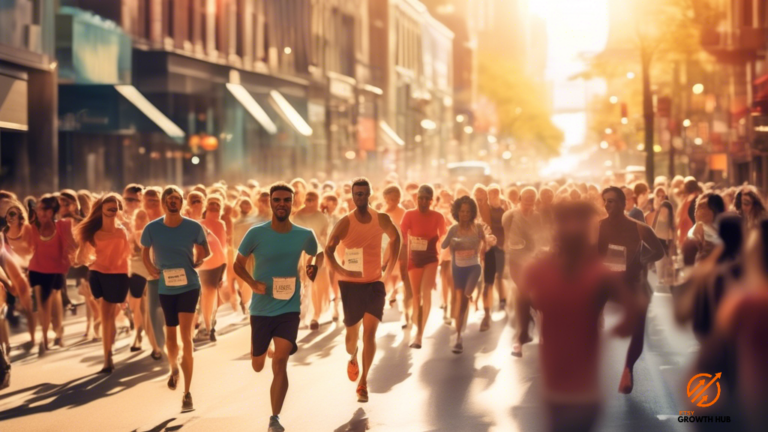 Alt Text: A runner effortlessly navigating through a bustling city street under a vibrant sunlit sky, representing the potential of Twitter campaigns to boost success for your Etsy shop.