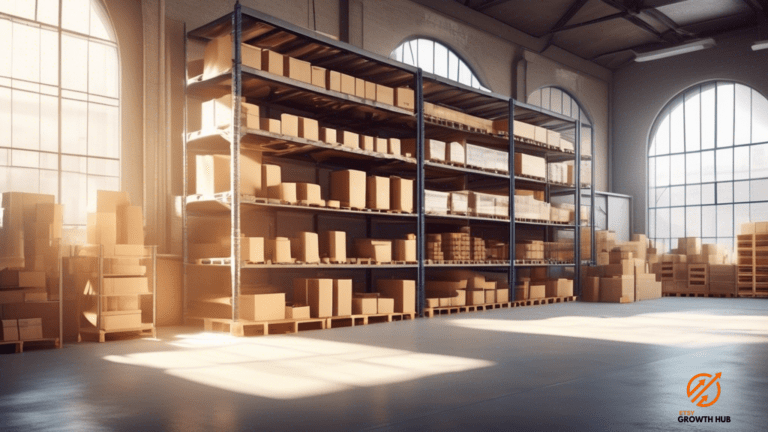 Maintaining Inventory Record Accuracy For Effective Management - A well-lit warehouse with neatly organized shelves filled with products of various shapes and sizes, illuminated by bright natural light.