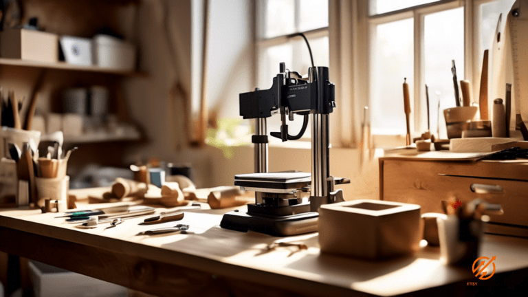 An artisan carefully measures and weighs a handmade product in a well-lit workspace, surrounded by tools and materials, showcasing the precision and craftsmanship. The bright natural light enhances the scene, creating a visually compelling image.